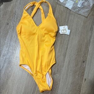 Orange ribbed racer back One-Piece Swimsuit